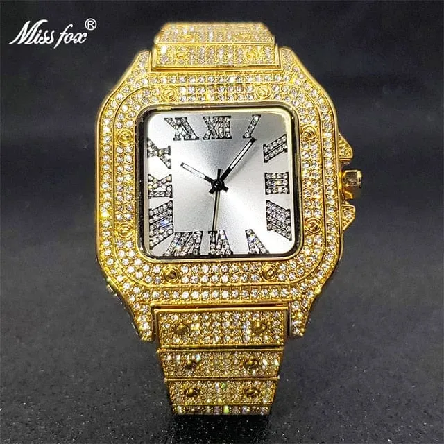 Men's Ice Out Diamond Square Watch by Miss Fox