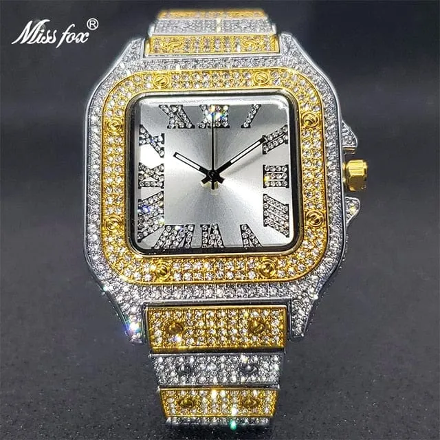 Men's Ice Out Diamond Square Watch by Miss Fox