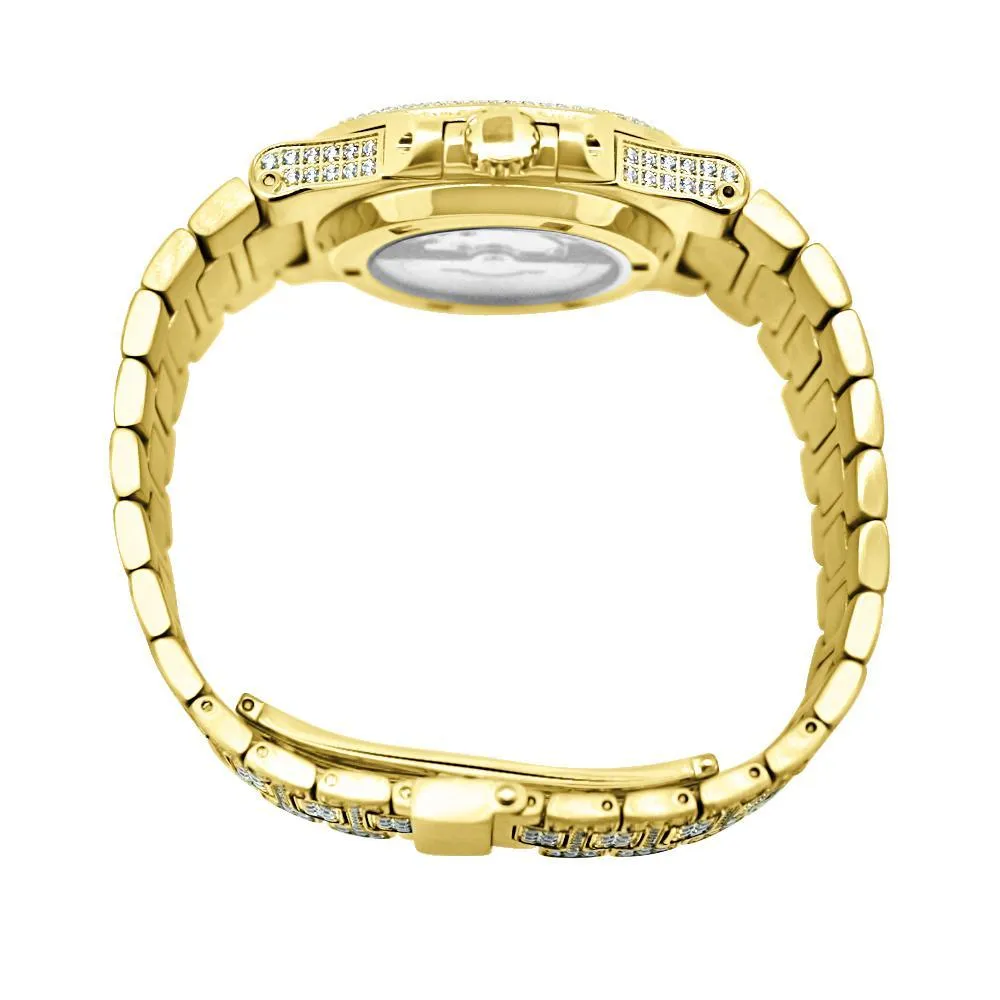 Modern CZ Stainless Steel Watch in Gold