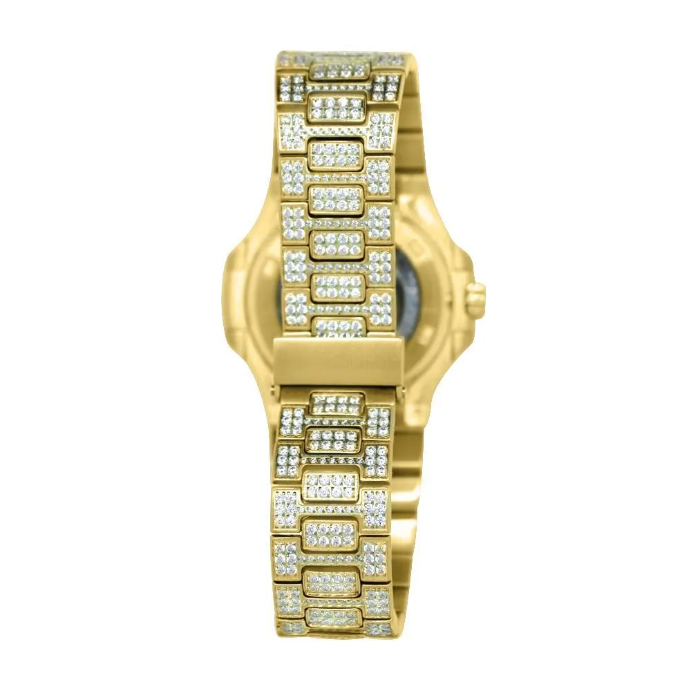 Modern CZ Stainless Steel Watch in Gold