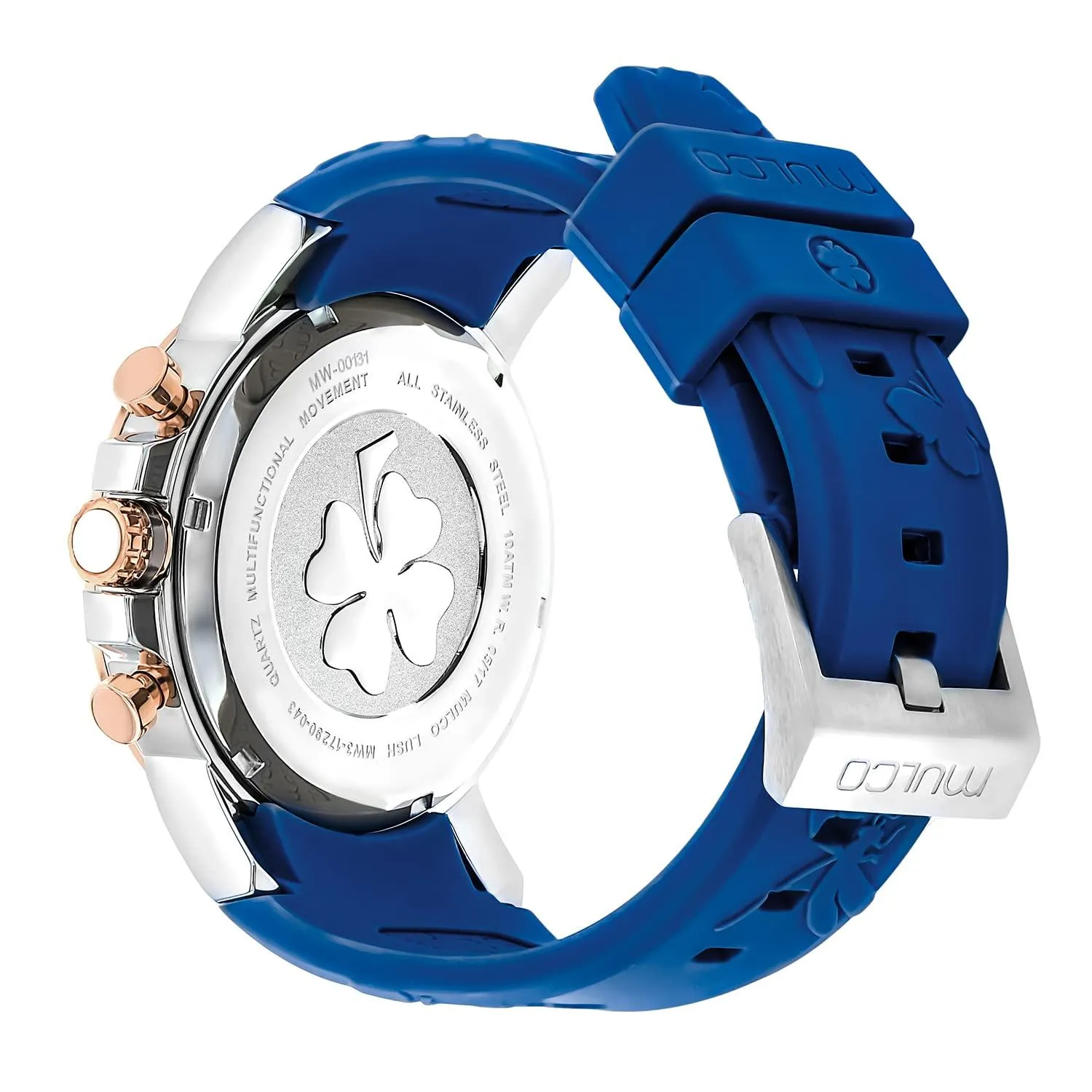 MULCO Lush Bee Stainless Steel Watches for Women with Quartz Analog Multifunctional Movement, Swarovski Stones and Silicone Strap - Mineral Anti Scratching Coating and Water Resistant - Blue