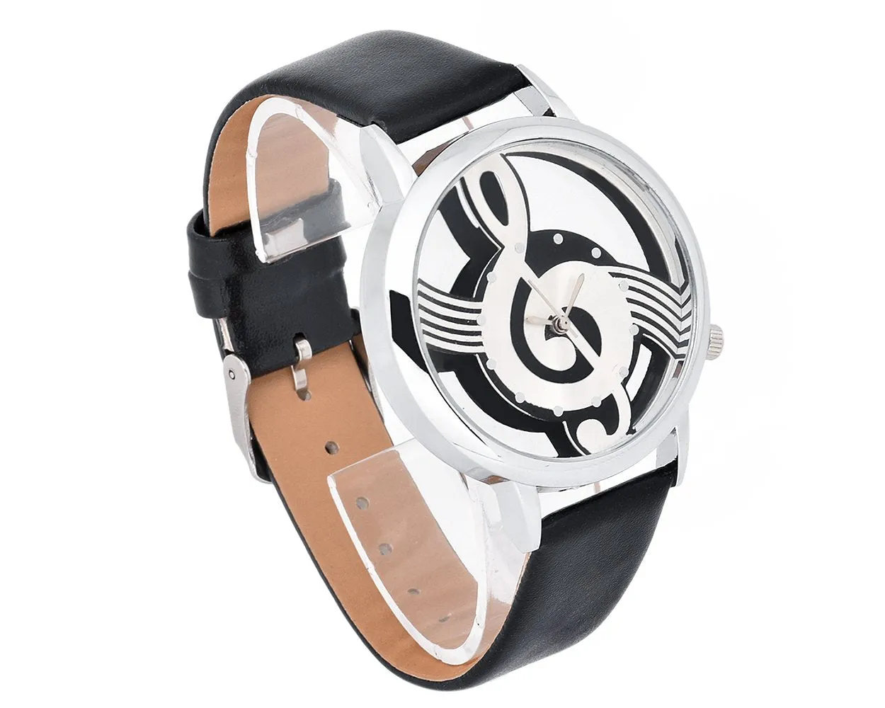 Musical Note Leather Band Quartz Women's Wrist Watch - Black