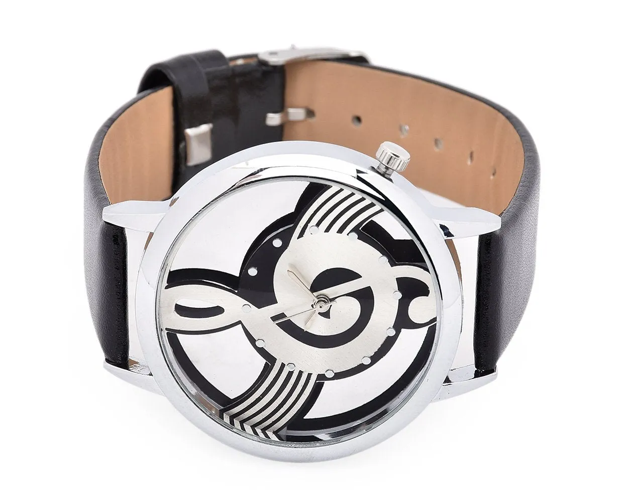 Musical Note Leather Band Quartz Women's Wrist Watch - Black