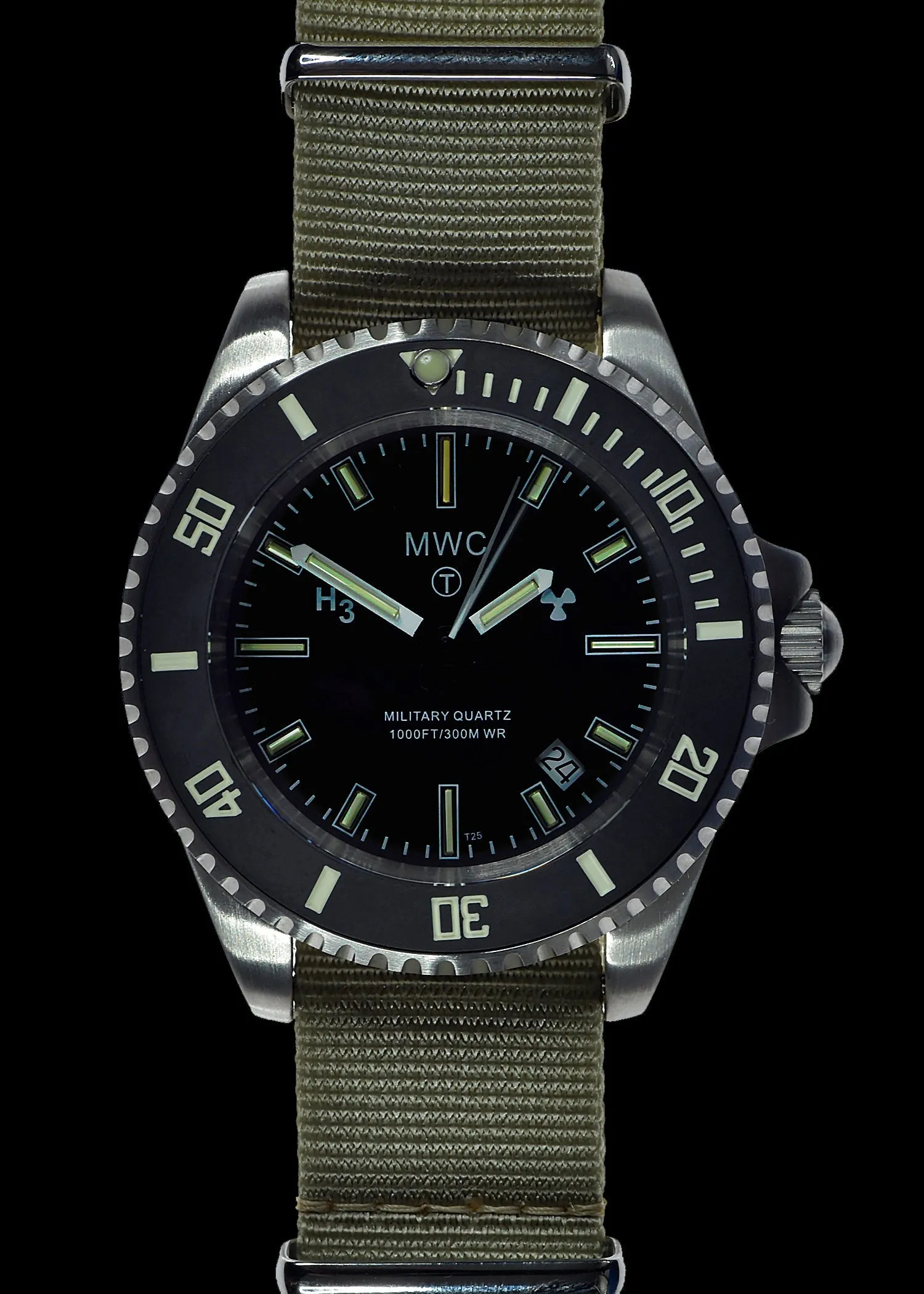 MWC 300m Stainless Steel Quartz Military Divers Watch with Tritium GTLS and 10 Year Battery Life