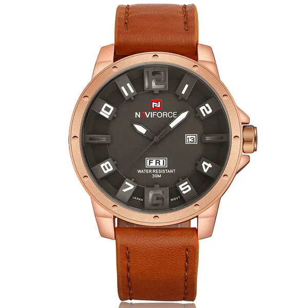 NAVIFORCE Luxury Brand Leather Strap Analog Men's Quartz Hour Date Clock Fashion Casual Sports Watches Men Military Wrist Watch