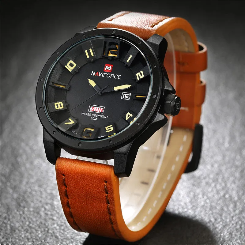 NAVIFORCE Luxury Brand Leather Strap Analog Men's Quartz Hour Date Clock Fashion Casual Sports Watches Men Military Wrist Watch