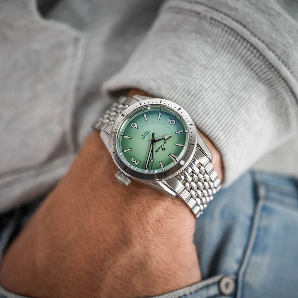 Nodus Sector Dive Automatic Watch - Seafoam Dial - Steel Bezel