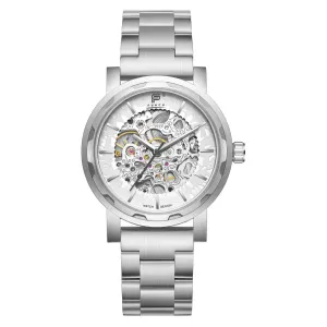 PUNCH Mens Watch, Silver & White Skeleton Automatic Watch - Silver Metal Strap