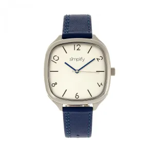 Simplify The 3500 Leather-Band Watch - Silver/Blue