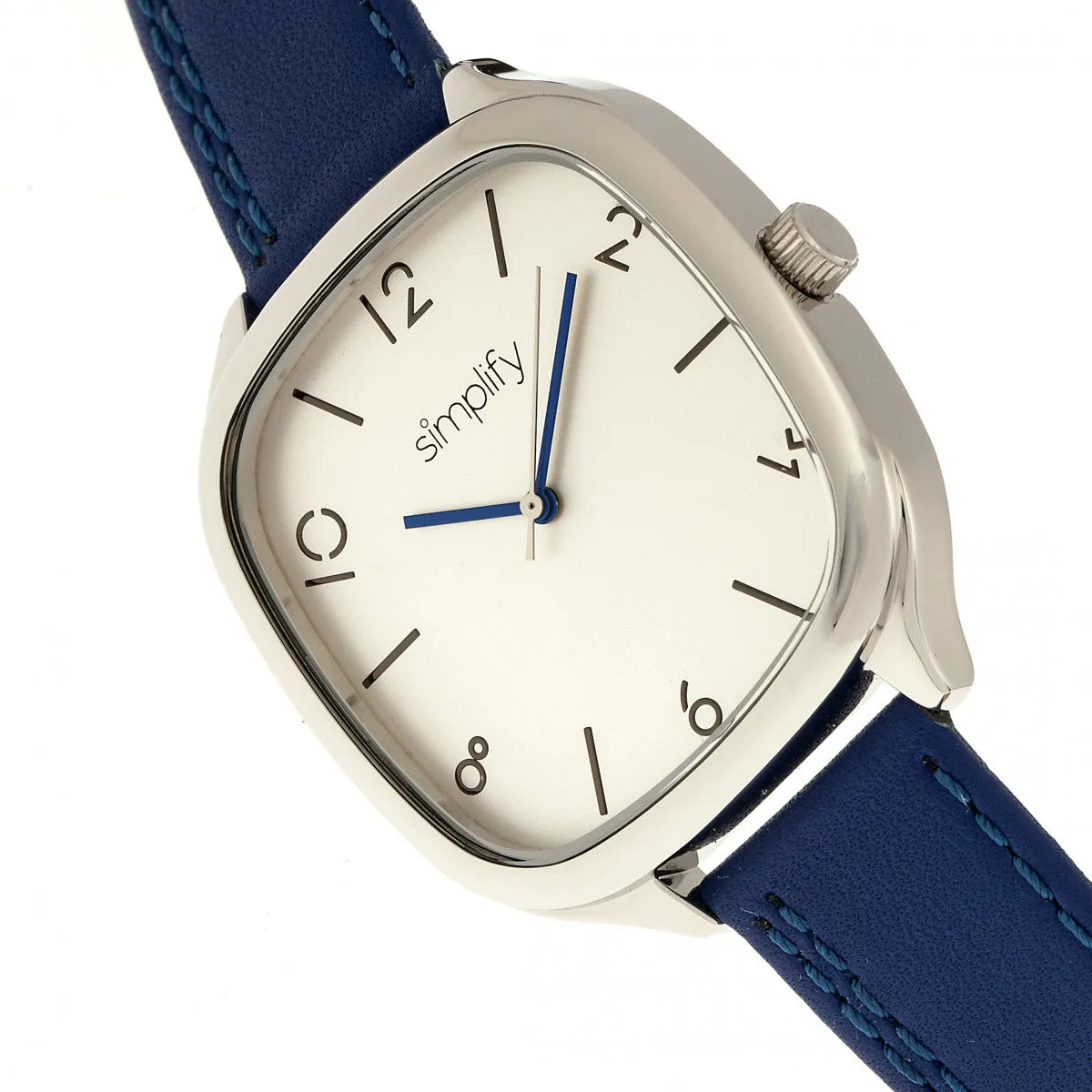 Simplify The 3500 Leather-Band Watch - Silver/Blue