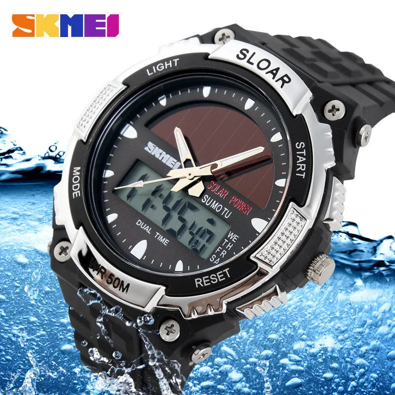 SKMEI Solar Wristwatch Power Sport Watches Men Luxury Brand 50M Waterproof Outdoor LCD Digital Watch Military Watch