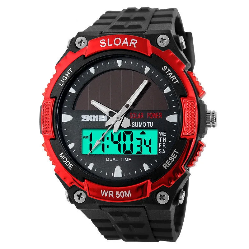 SKMEI Solar Wristwatch Power Sport Watches Men Luxury Brand 50M Waterproof Outdoor LCD Digital Watch Military Watch