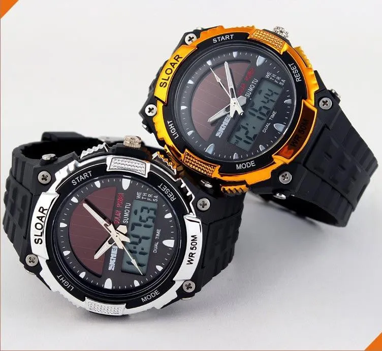 SKMEI Solar Wristwatch Power Sport Watches Men Luxury Brand 50M Waterproof Outdoor LCD Digital Watch Military Watch