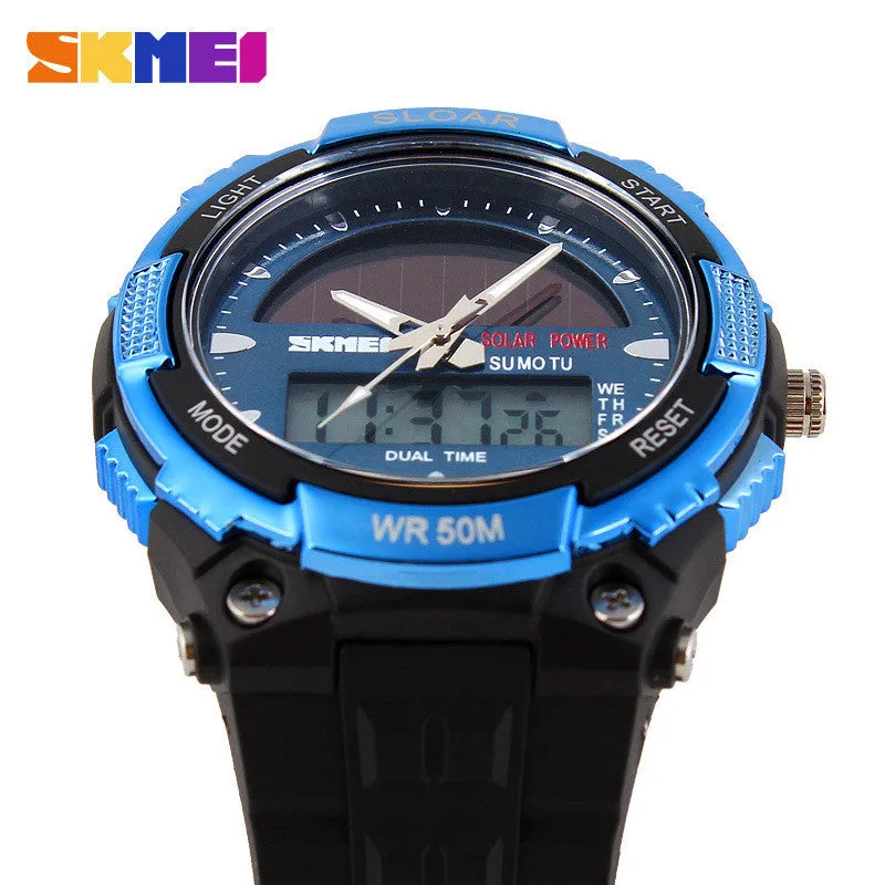 SKMEI Solar Wristwatch Power Sport Watches Men Luxury Brand 50M Waterproof Outdoor LCD Digital Watch Military Watch