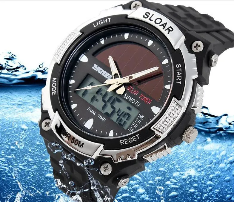 SKMEI Solar Wristwatch Power Sport Watches Men Luxury Brand 50M Waterproof Outdoor LCD Digital Watch Military Watch