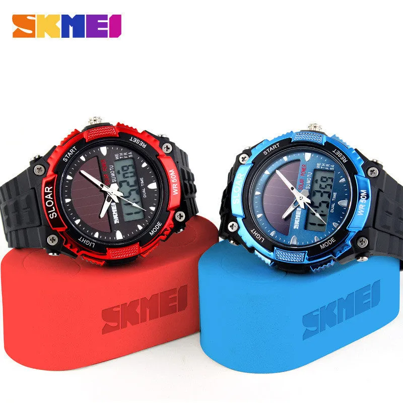 SKMEI Solar Wristwatch Power Sport Watches Men Luxury Brand 50M Waterproof Outdoor LCD Digital Watch Military Watch