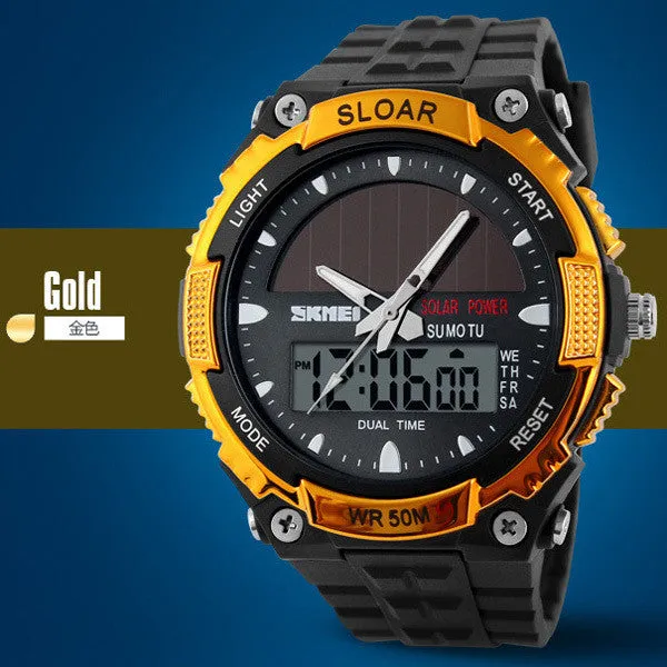 SKMEI Solar Wristwatch Power Sport Watches Men Luxury Brand 50M Waterproof Outdoor LCD Digital Watch Military Watch