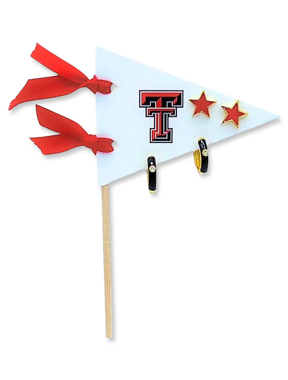 Texas Tech "Pennant" Pair Team Color Star and Hoop Earring Set