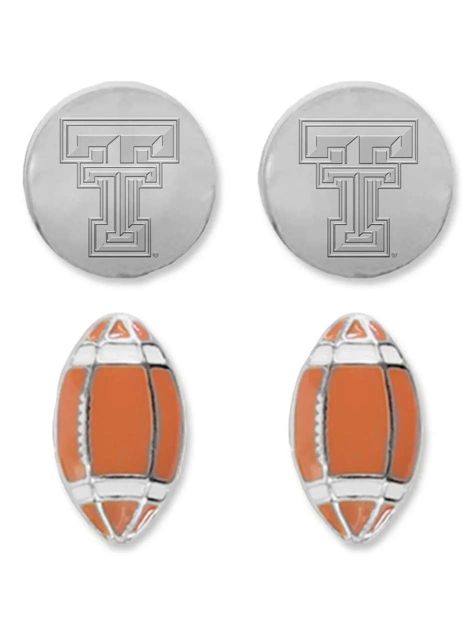 Texas Tech Red Raiders "Double Play Football" 2 Pack Earrings