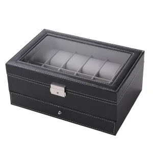 Urbane Home Double Layer 12 Slots Watch And Jewellery Organizer (Black)