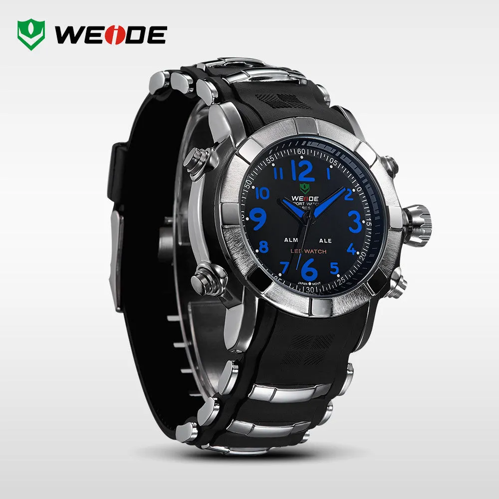 WEIDE Clock Water Resistant For Man Brand Luxury Round Shape Black Silicone Band Digital Japan Quartz Movements Alarm LED Watch