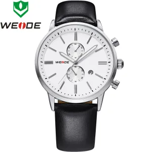 WEIDE Watches Men Luxury Brand Complete Calendar Military Quartz Sports Watch Leather Strap Watch Waterproofed Diver Wristwatch