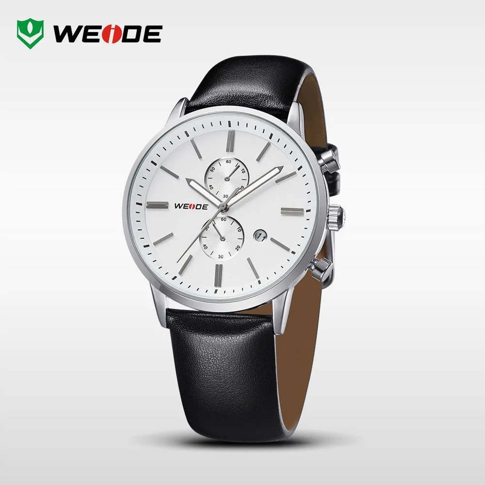 WEIDE Watches Men Luxury Brand Complete Calendar Military Quartz Sports Watch Leather Strap Watch Waterproofed Diver Wristwatch