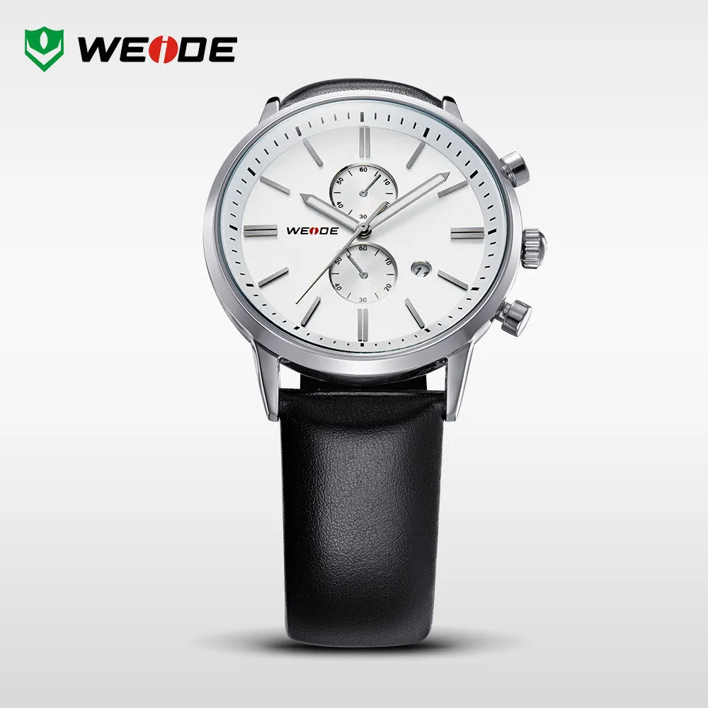 WEIDE Watches Men Luxury Brand Complete Calendar Military Quartz Sports Watch Leather Strap Watch Waterproofed Diver Wristwatch