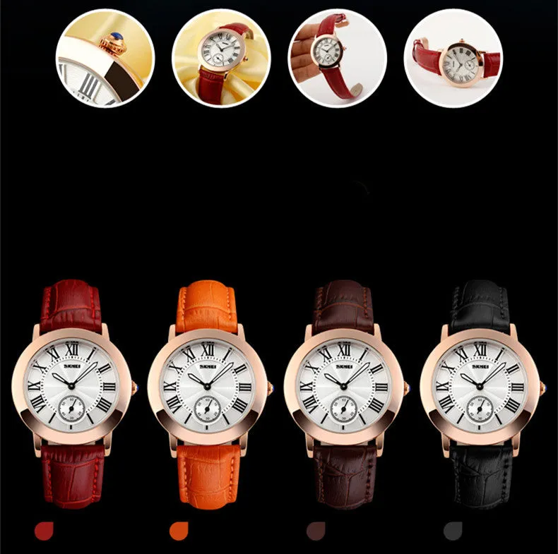 Women Quartz Watch SKMEI Brand Lady Watches Fashion Retro Female Casual Ladies Genuine Leather Strap Women's Wristwatches