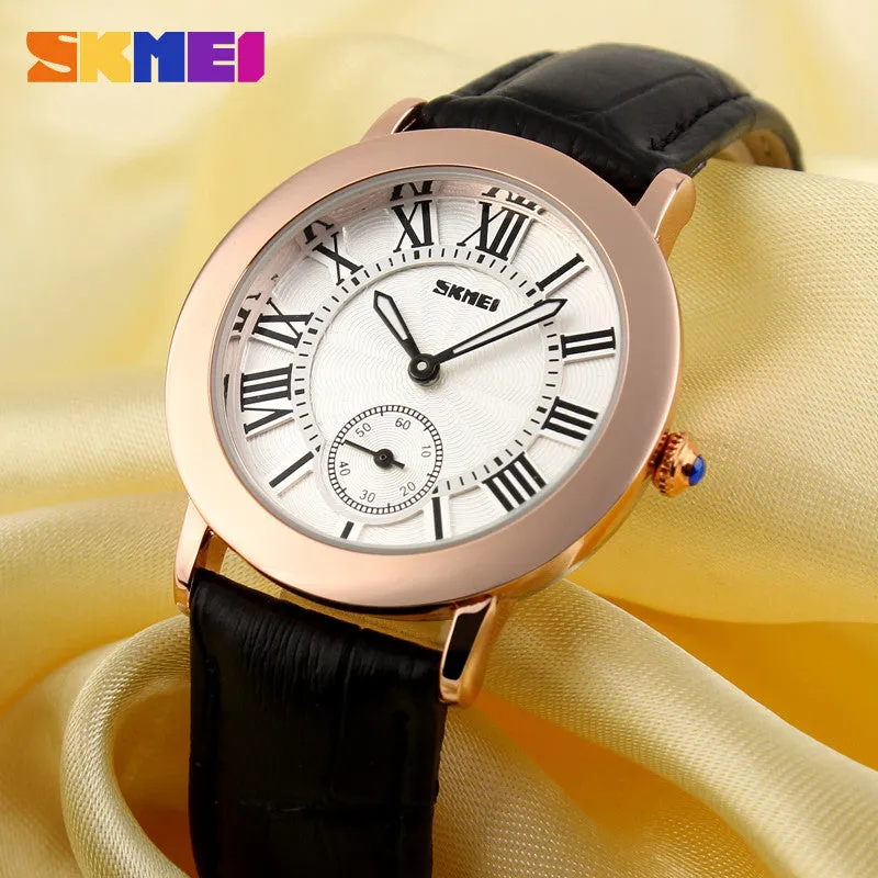 Women Quartz Watch SKMEI Brand Lady Watches Fashion Retro Female Casual Ladies Genuine Leather Strap Women's Wristwatches