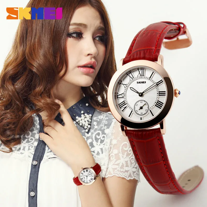 Women Quartz Watch SKMEI Brand Lady Watches Fashion Retro Female Casual Ladies Genuine Leather Strap Women's Wristwatches