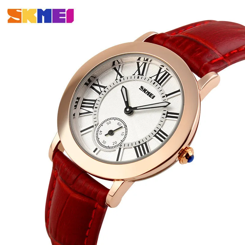 Women Quartz Watch SKMEI Brand Lady Watches Fashion Retro Female Casual Ladies Genuine Leather Strap Women's Wristwatches