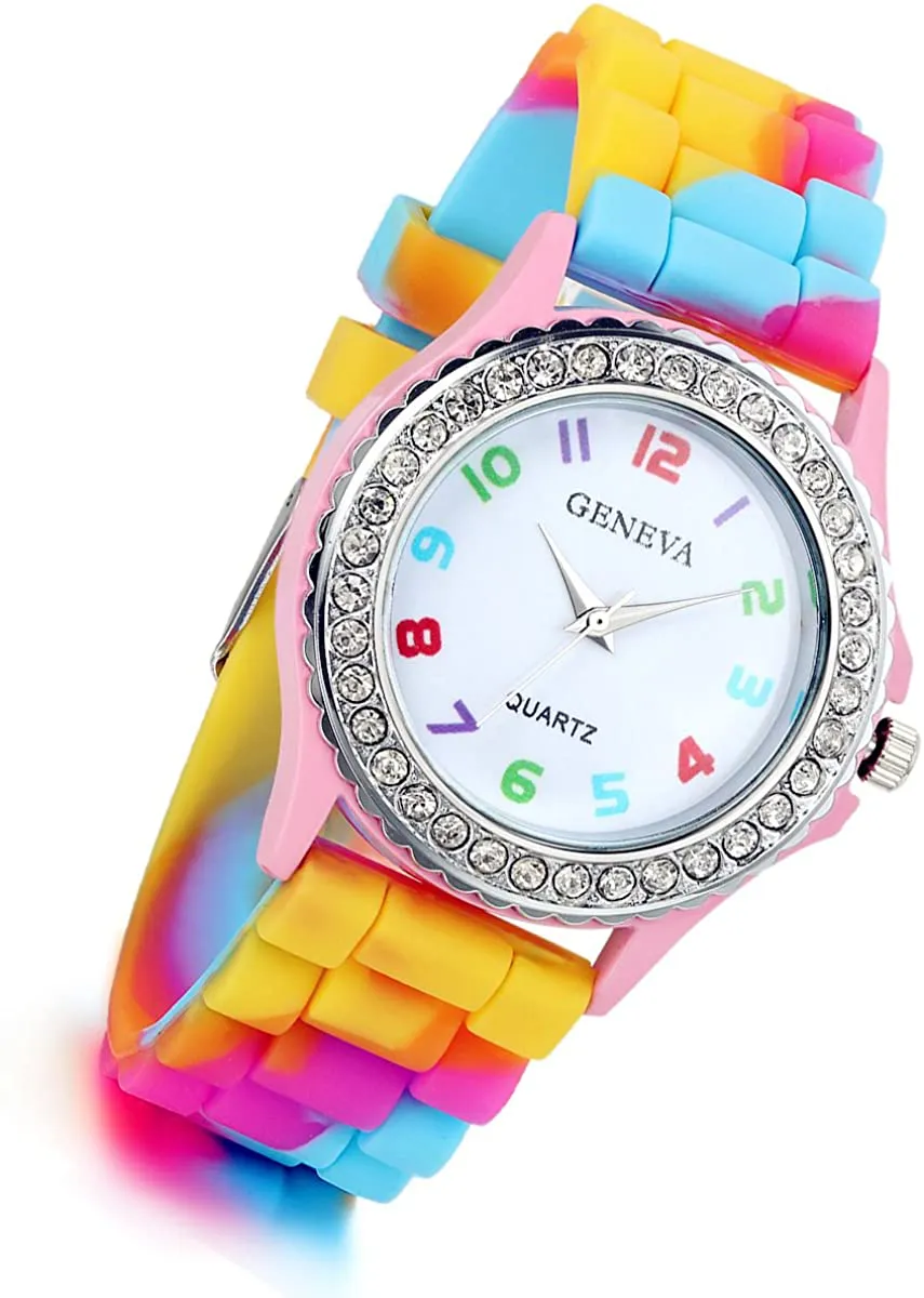 Women's Quartz Watch Rhinestone Rainbow Color Silicon Jelly Fun Play Colorful Casual Dress Wrist Watches