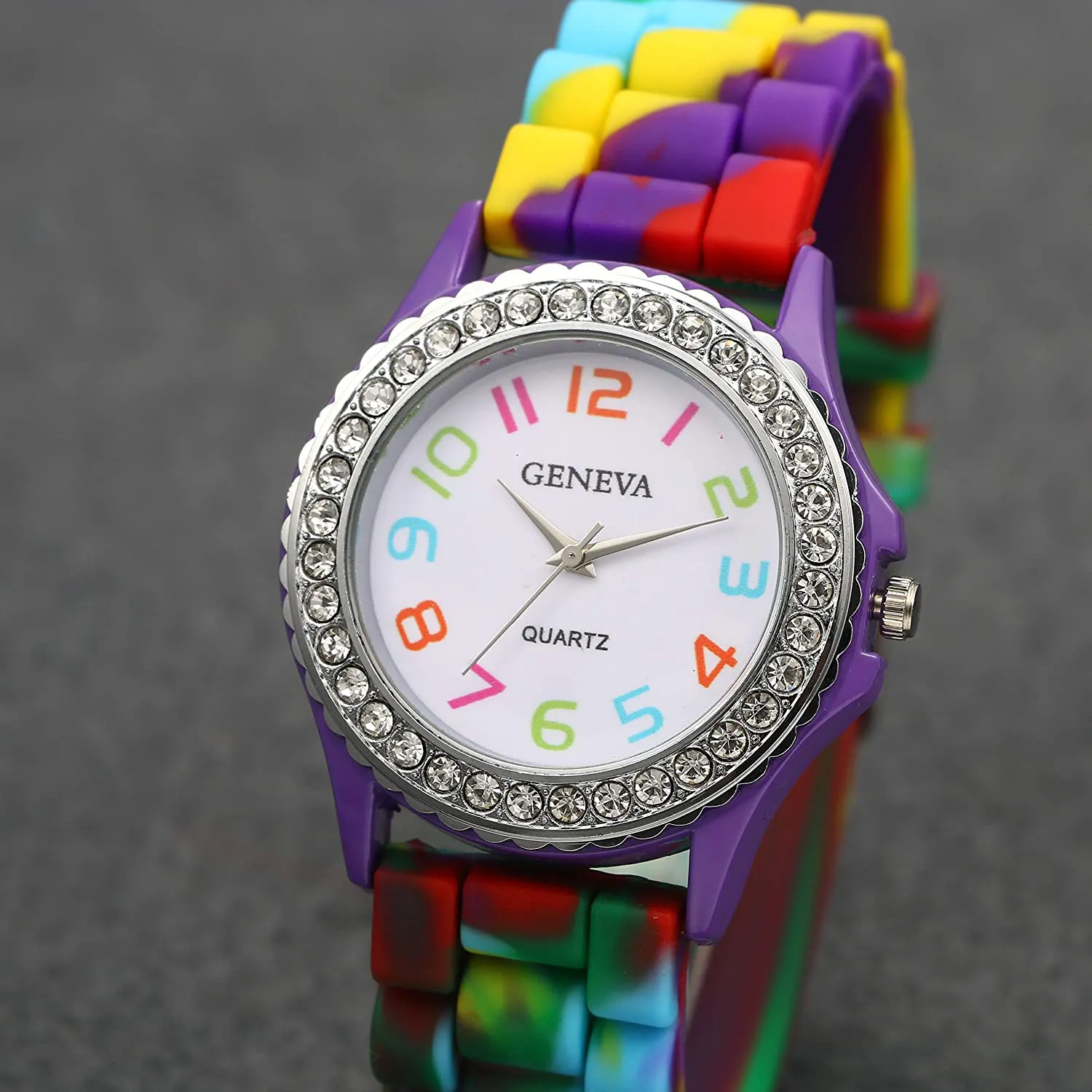 Women's Quartz Watch Rhinestone Rainbow Color Silicon Jelly Fun Play Colorful Casual Dress Wrist Watches